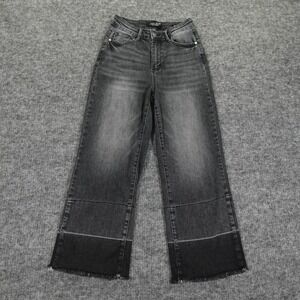 Judy Blue Jeans Womens 1/25 Black Denim Wide Leg Crop JB88762 Frayed Hem Stretch